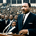 Martin Luther King Jr. Giving a Speech**

A professional portrait of Martin Luther King Jr. delivering a powerful speech at a civil rights rally, fully clothed in a dark suit and tie, appropriate attire. The background shows a crowd of diverse people listening attentively. Perfect anatomy, correct proportions, well-formed hands, safe for work, appropriate content, professional, modest.

**