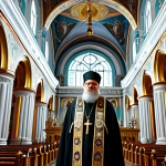 **

"A senior Russian Orthodox priest in full liturgical vestments, standing inside a brightly lit, ornate cathedral. Focus on the intricate details of the vestments and the architecture. Soft, diffused lighting. Fully clothed, appropriate attire, safe for work, perfect anatomy, natural proportions, professional photography, high quality, family-friendly."

**
