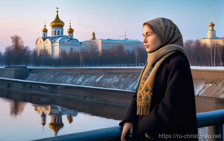 기독교와 공산주의 - A serene, richly detailed oil painting capturing the historical legacy of Russia. In the foreground,...