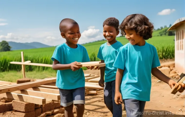 기독교와 현장 선교 - **Prompt: Building Hope Together**
A vibrant and diverse group of missionaries, dressed in pract...