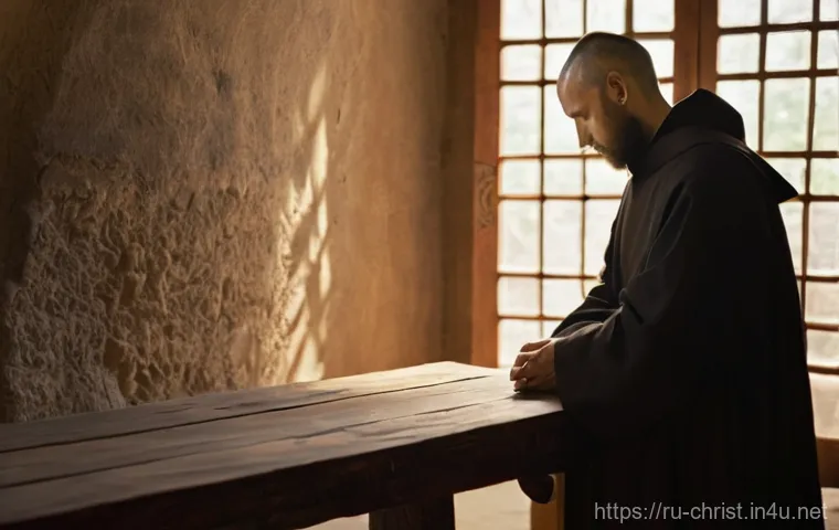 기독교와 영화 - A thoughtfully contemplative young adult, dressed in comfortable, modest streetwear, sits alone in a...